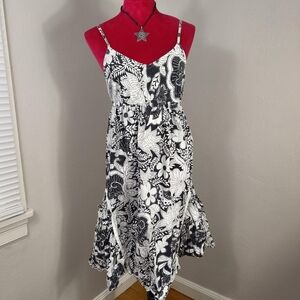 Y2K 2000s Black White French Euro Asymmetrical Sleeveless Summer Dress Large